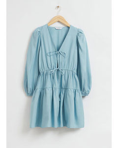 Mini-jurk Met Striksluiting Aan De Voorkant Licht Vaalblauw