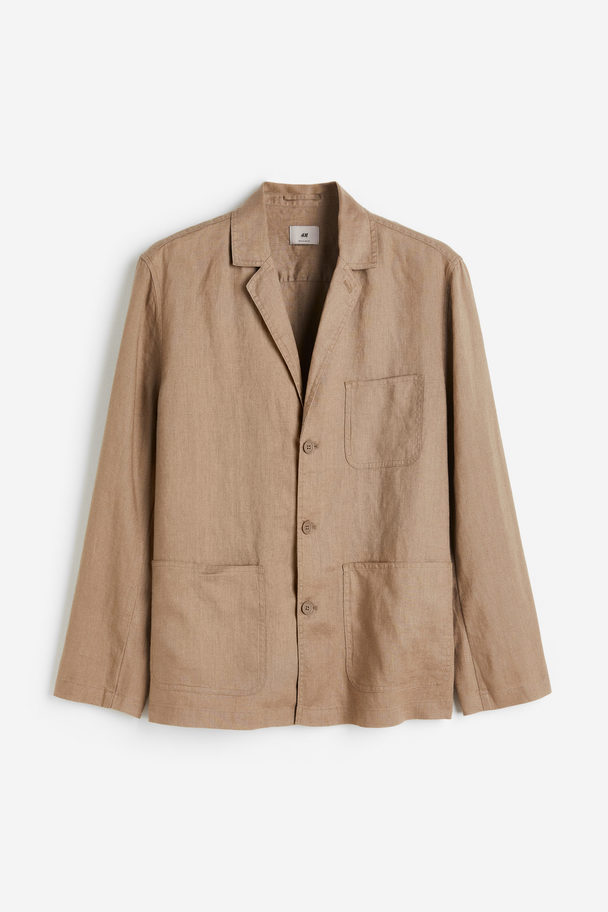 H&M Regular Fit Unconstructed Linen Jacket Beige