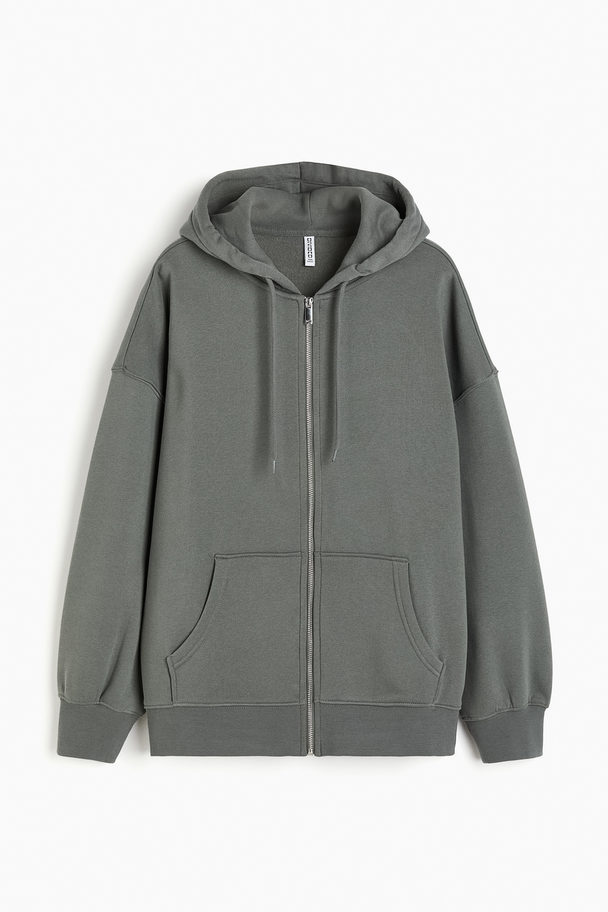 H&M Oversized Hoodiejacke mit Zipper Khakigrün