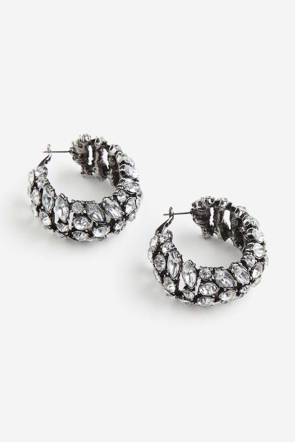 H&M Rhinestone-embellished Hoop Earrings Silver-coloured