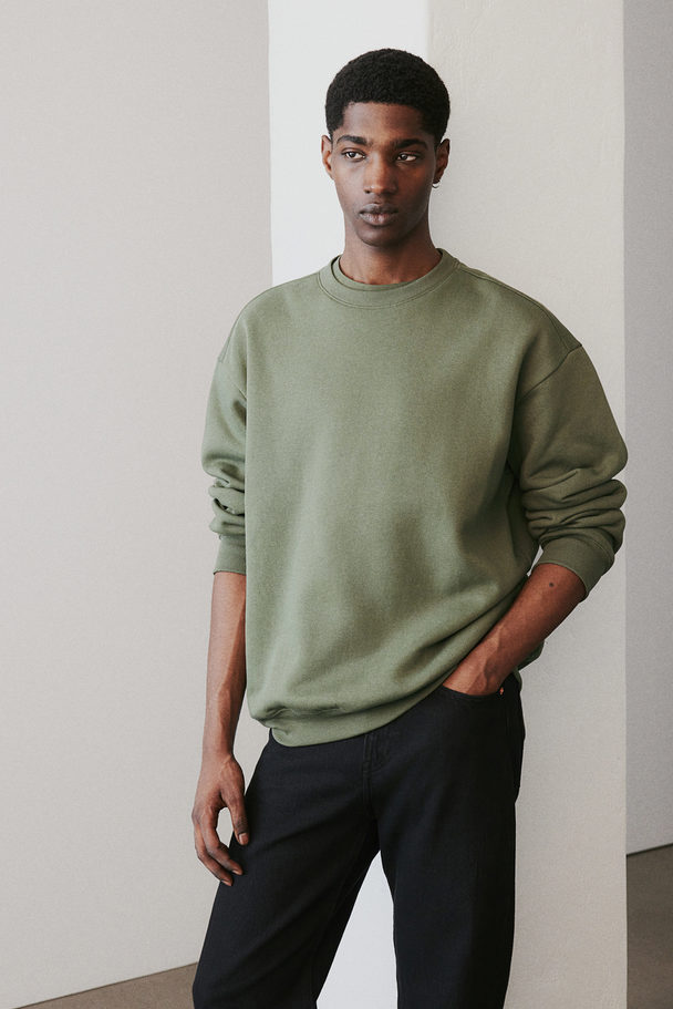 H&M Loose Fit Sweatshirt Dark Khaki Green