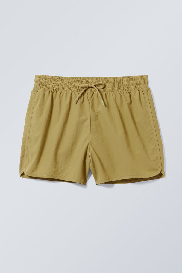 Weekday Hellbraune Badeshorts "Tan" mit Strukturmuster Khaki