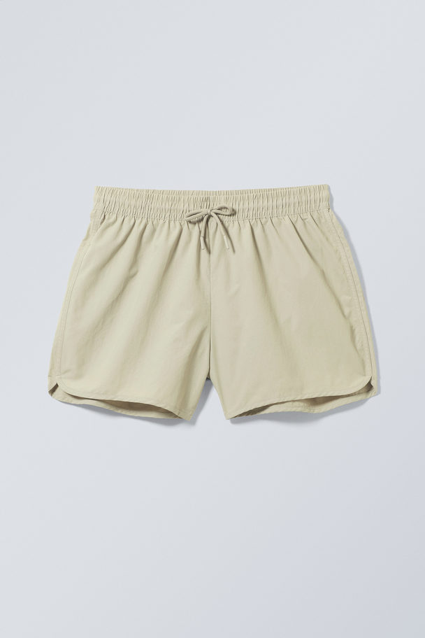 Weekday Hellbraune Badeshorts "Tan" mit Strukturmuster Helles Dusty Mole