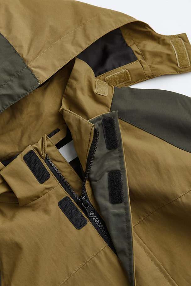 H&M Hooded Shell Jacket Khaki Green/block-coloured