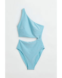 High-leg One-shoulder Swimsuit Light Turquoise/glittery