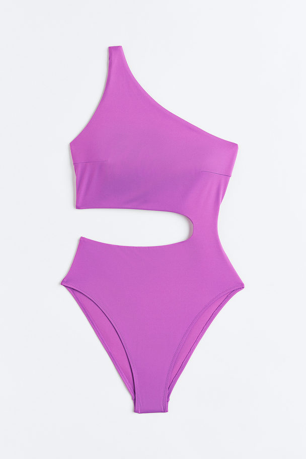 H&M High-leg One-shoulder Swimsuit Purple