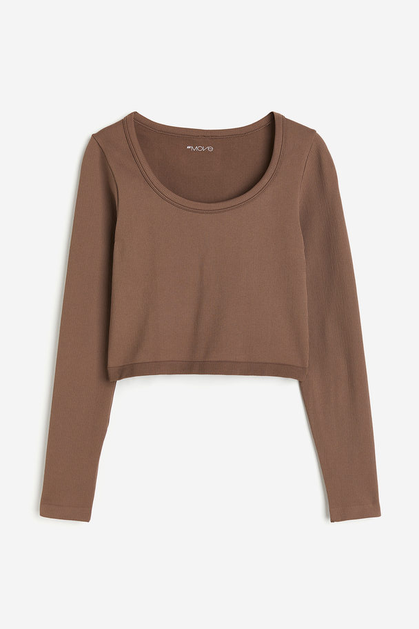 H&M Drymove™ Seamless Cropped Sports Top Brown