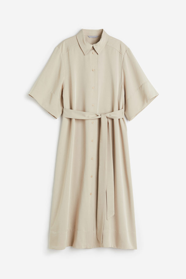 H&M Blusenkleid mit Bindegürtel Hellbeige