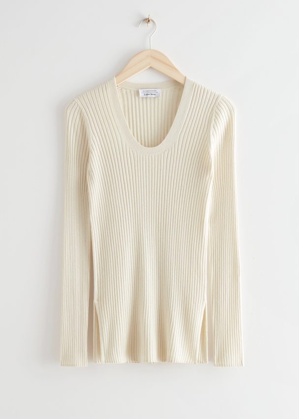 & Other Stories Fitted Mulberry Silk Blend Rib Jumper Cream