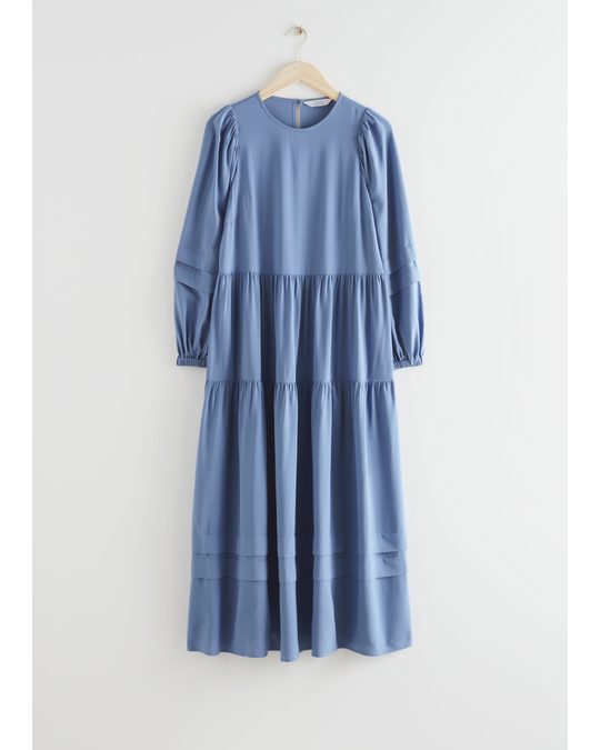 & Other Stories Voluminous Tiered Midi Dress Blue