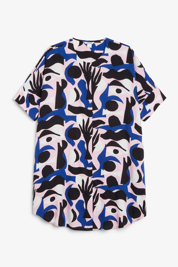 Monki Cut-out Print Oversized Shirt Dress Abstract Cut-out