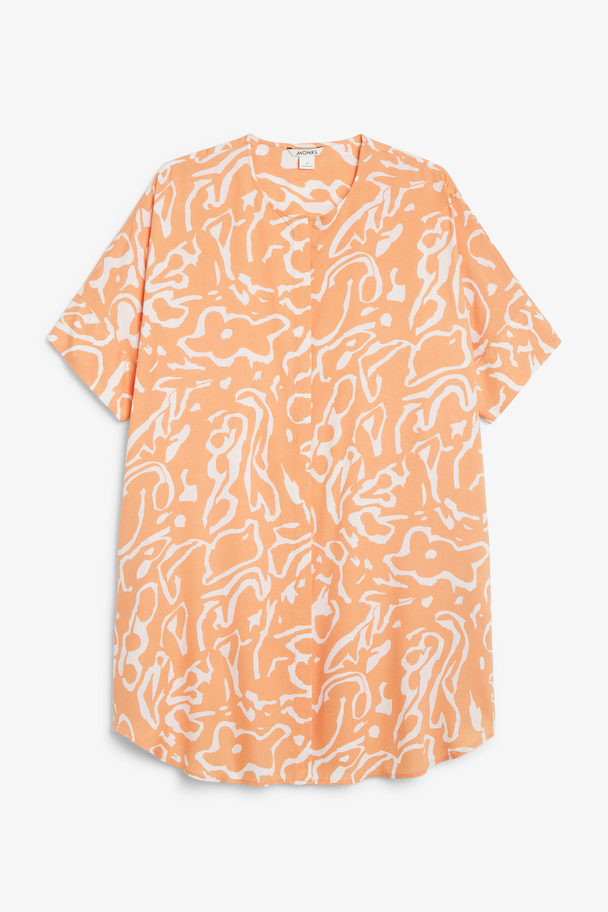 Monki Orange Doodle Print Oversized Shirt Dress Orange Scribble