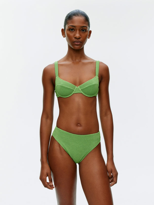 ARKET Mid Waist Crinkle Bikini Bottom Green