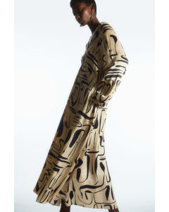 Swirl-print Satin Midi Dress Light Beige / Navy / Swirl