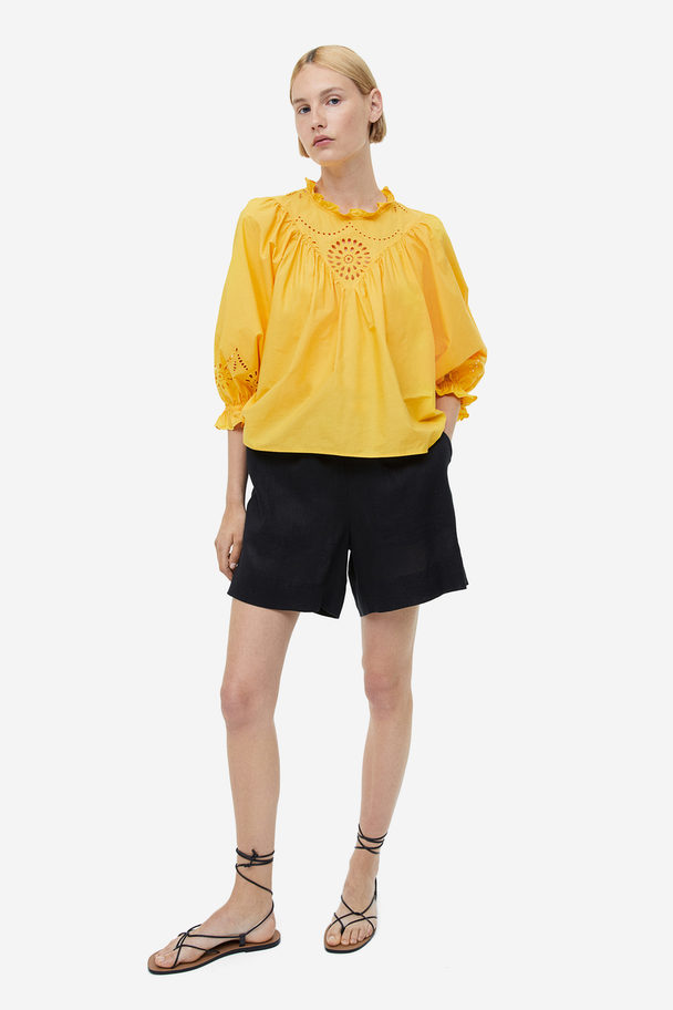 H&M Broderie Anglaise Cotton Blouse Yellow