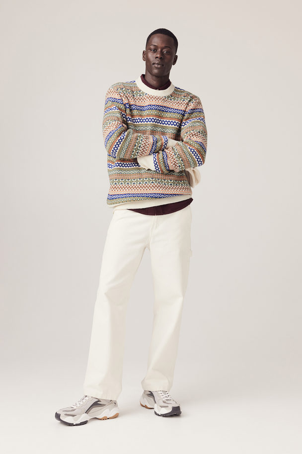 H&M Regular Fit Jacquard-knit Jumper Cream/multicoloured