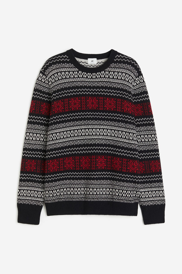 H&M Regular Fit Jacquard-knit Jumper Black/patterned