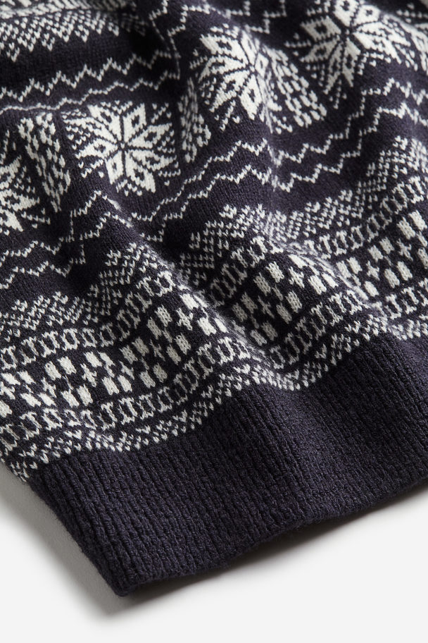 H&M Regular Fit Jacquard-knit Jumper Navy Blue/patterned