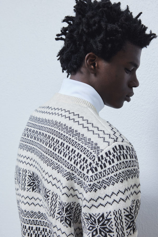 H&M Regular Fit Jacquard-knit Jumper White/patterned