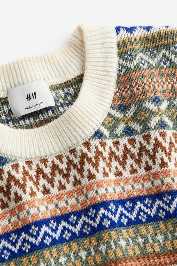 H&M Regular Fit Jacquard-knit Jumper Cream/multicoloured
