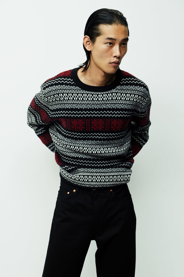H&M Regular Fit Jacquard-knit Jumper Black/patterned