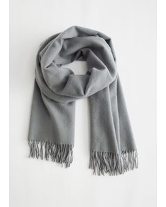 Fringed Wool Blanket Scarf Mid Grey
