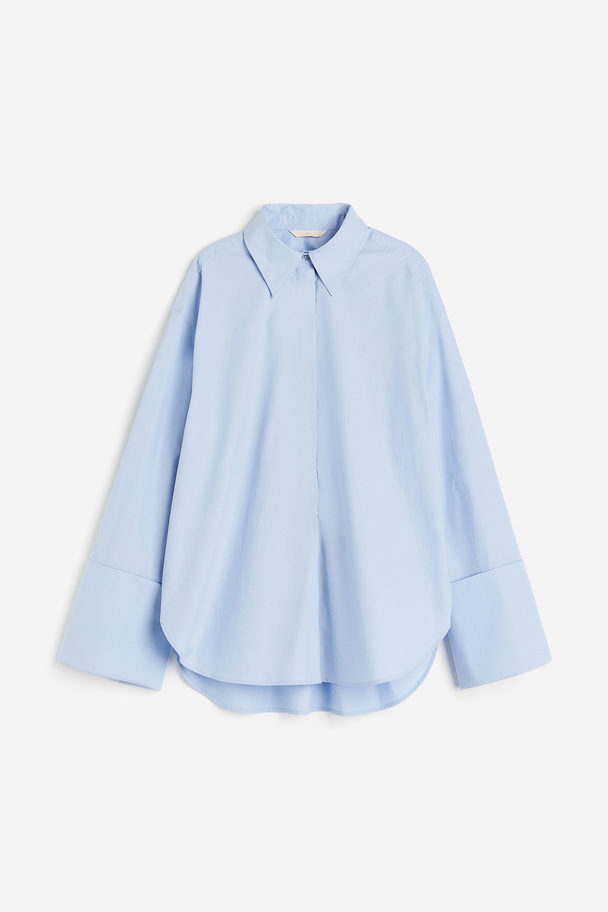 H&M Oversized Wide-cuffed Shirt Light Blue