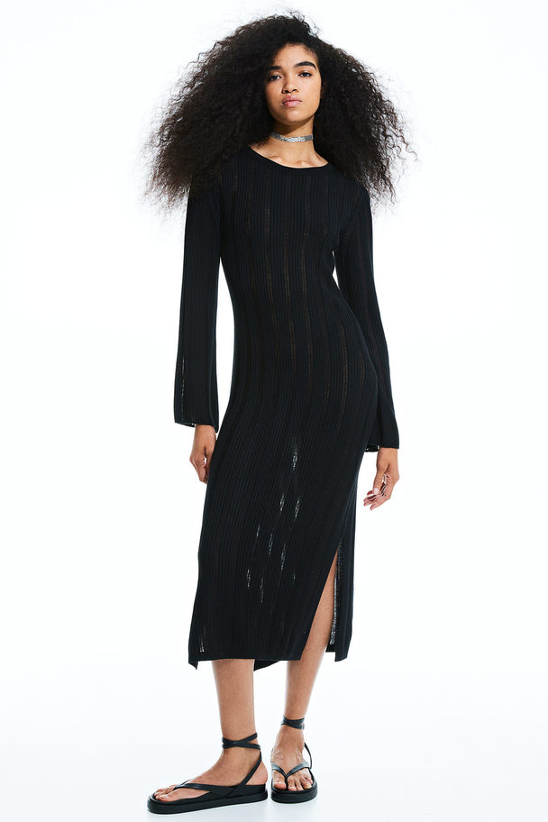 H&M Bodycon-Kleid in Rippstrick Schwarz