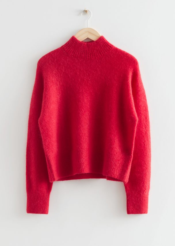 & Other Stories Cropped Mock Neck Knit Jumper Red