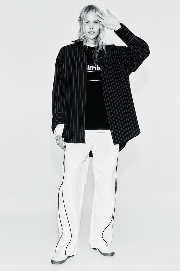 H&M Oversized Skjorte I Poplin Sort/nålestripet