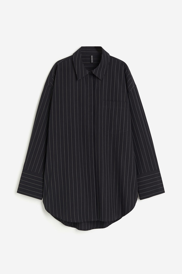 H&M Oversized Poplin Shirt Black/pinstriped