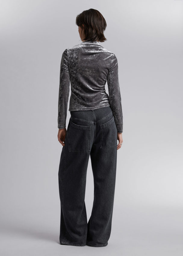 & Other Stories Pleated Velvet Top Grey