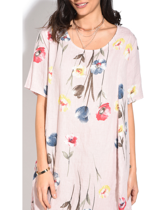 Le Jardin du Lin Fluid Long Dress With Floral Prints And Round Collar