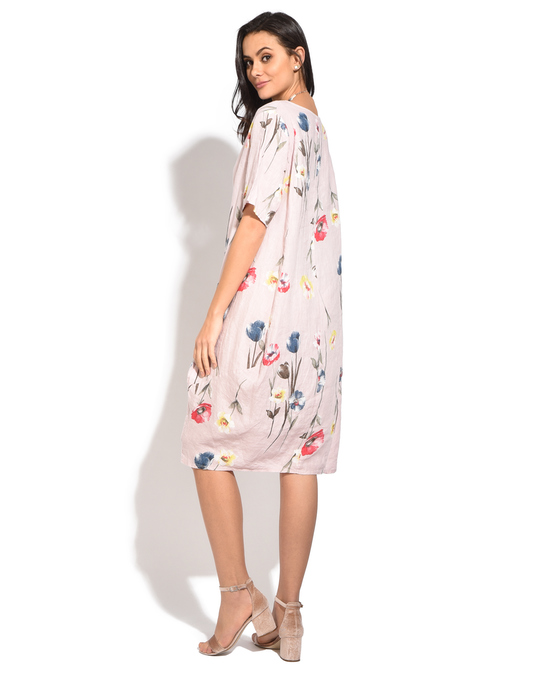 Le Jardin du Lin Fluid Long Dress With Floral Prints And Round Collar