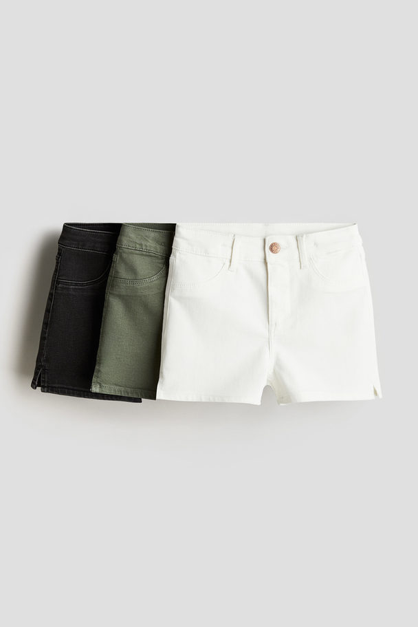 H&M 3er-Pack Jeansshorts Dunkelgrau/Khakigrün