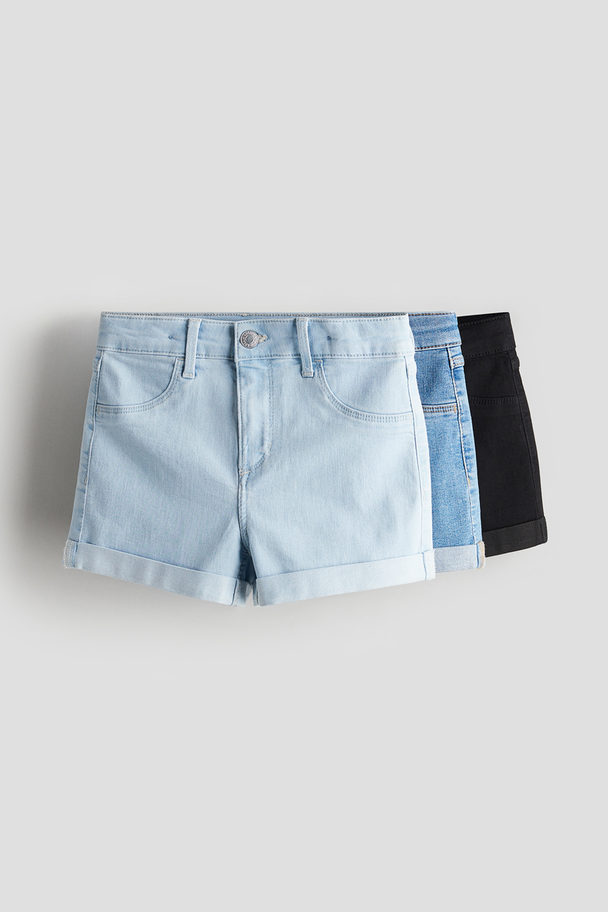 H&M 3-pack Denimshorts Lys Denimblå/sort