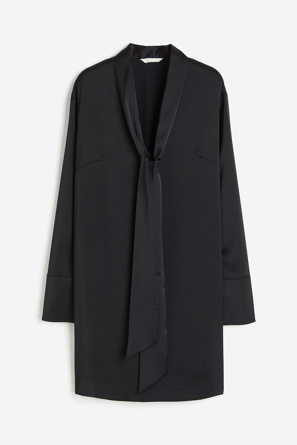 H&M Tie-detail Satin Dress Black