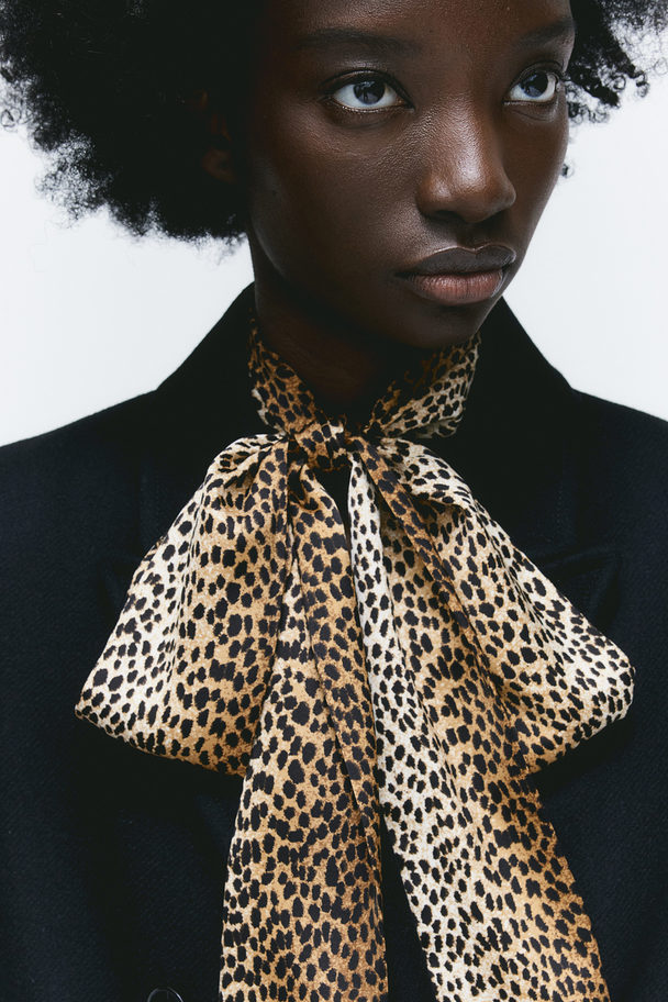 H&M Tie-detail Satin Dress Light Brown/leopard Print