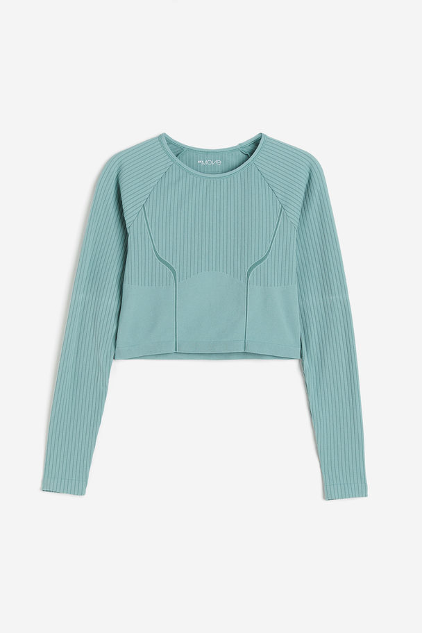H&M Drymove™ Seamless Cropped Sports Top Light Teal