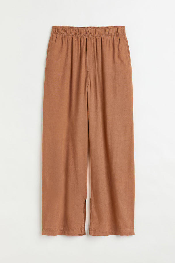 H&M Linen-blend Trousers Dark Beige