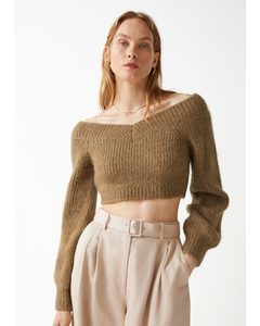 Strikket Off Shoulder Sweater I Uld Karamel