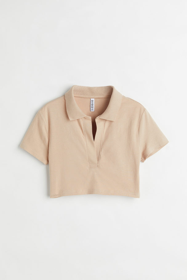H&M Collared Cropped Top Light Beige
