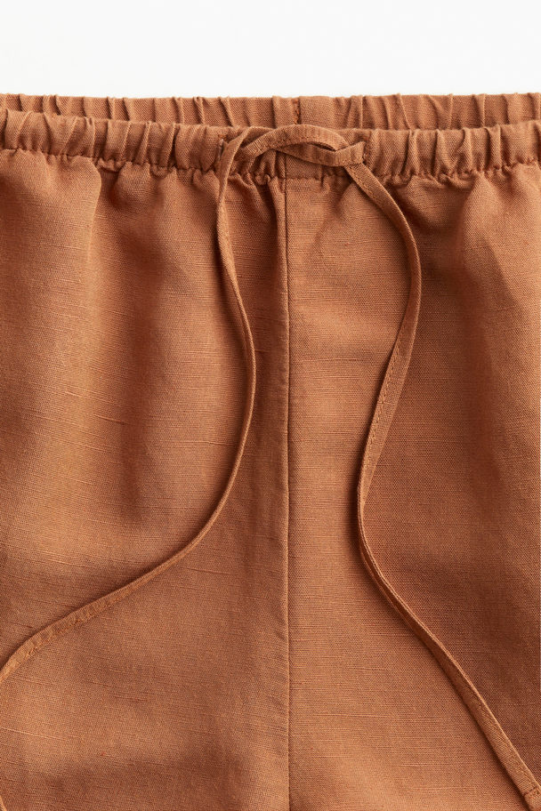 H&M Linen-blend Pull-on Shorts Brown