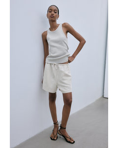 Linen-blend Pull-on Shorts Natural White