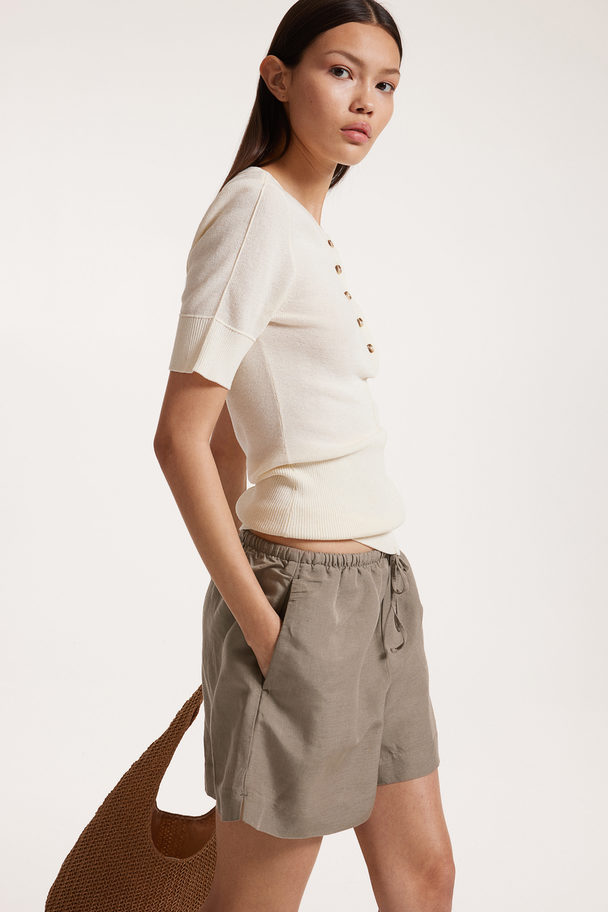 H&M Linen-blend Pull-on Shorts Greige