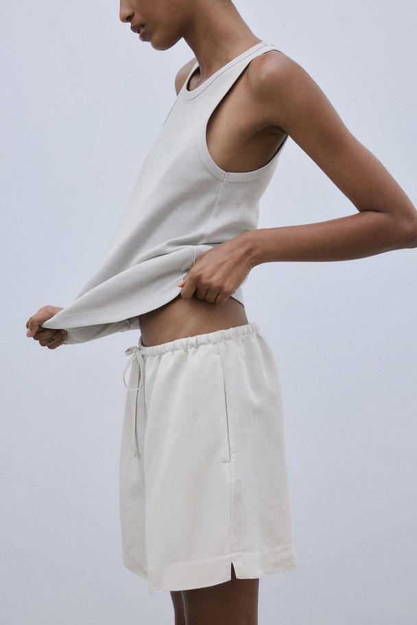 H&M Linen-blend Pull-on Shorts Natural White