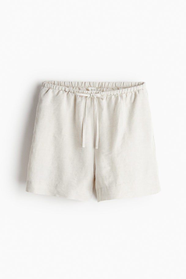 H&M Linen-blend Pull-on Shorts Natural White