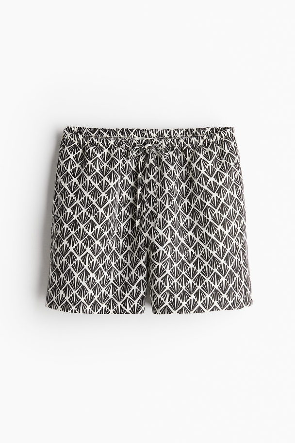 H&M Linen-blend Pull-on Shorts Black/patterned