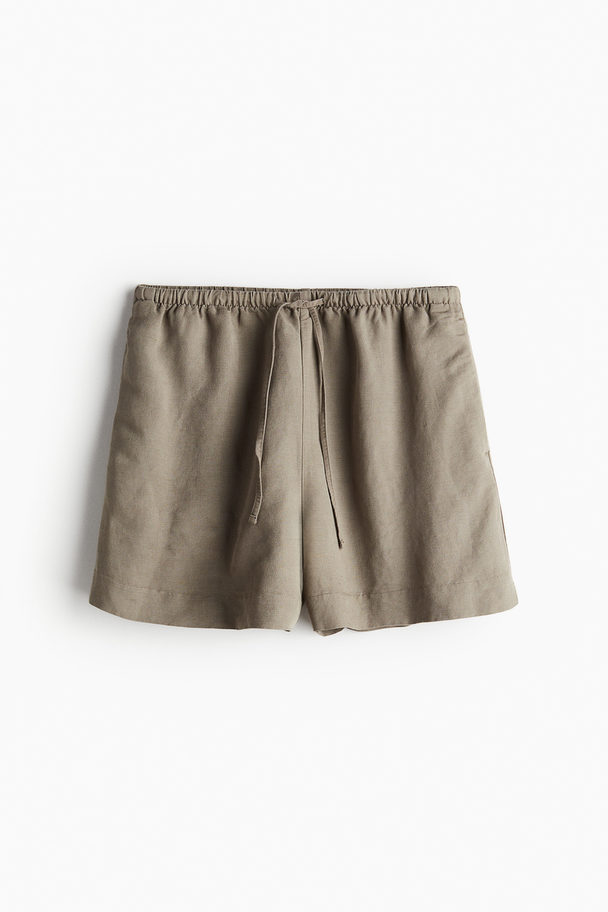 H&M Linen-blend Pull-on Shorts Greige