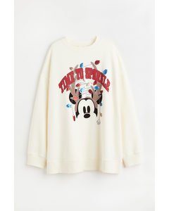 Oversized Sweatshirt mit Print Cremefarben/Micky Maus